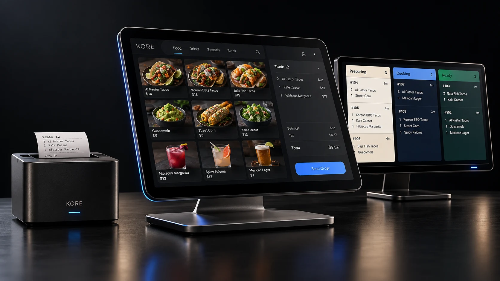 Conceptual KORE point of sale and kitchen screens